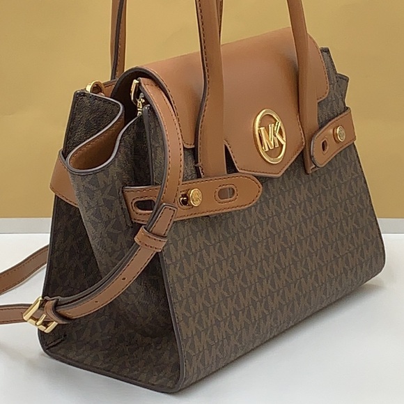MICHAEL KORS CARMEN MEDIUM FLAP SATCHEL BROWN SIGNATURE COLOR - Picture 3 of 16
